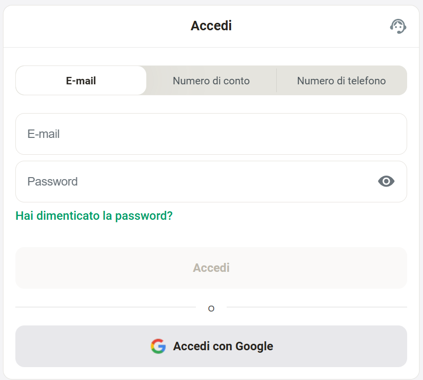 Royalsea casino login page on italian